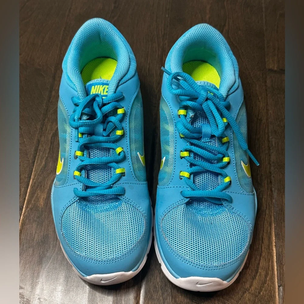 Nike Flex Trainer 4 Athletic Sneaker Running Gym Shoe Neon Blue Yellow Size 7.5